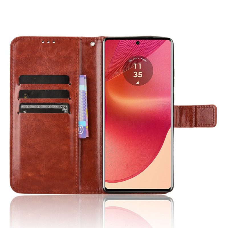 Bescherming Hoesje Motorola Edge 50 Fusion Flitsend Kunstleer Met Riempje