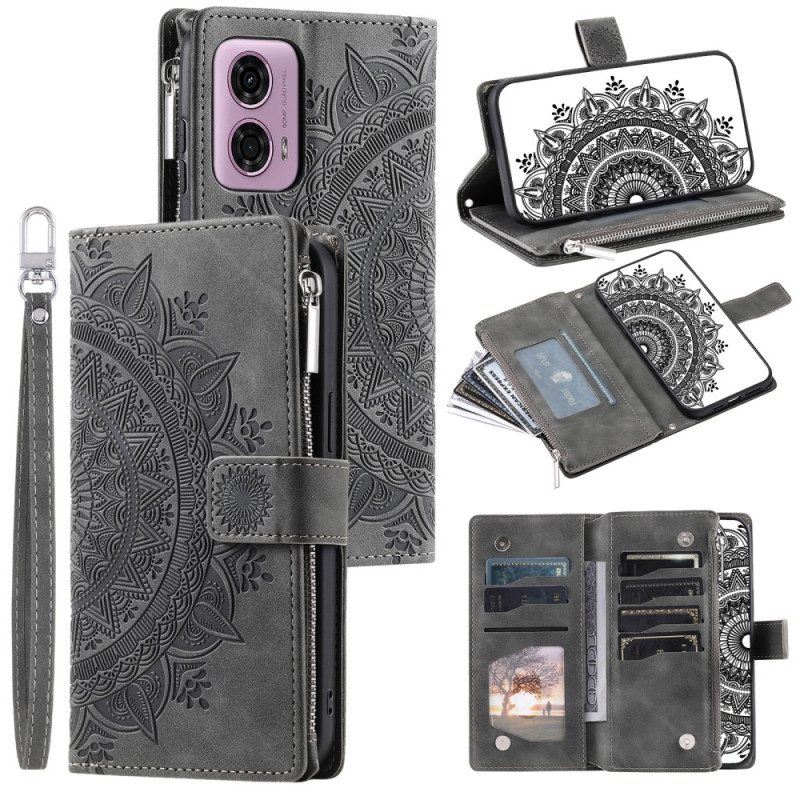 Bescherming Hoesje Motorola Edge 50 Fusion Portemonnee Met Suède Effect En Mandala-bloem