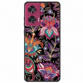 Cover Hoesje Motorola Edge 50 Fusion Telefoonhoesje Paarse Bloemen