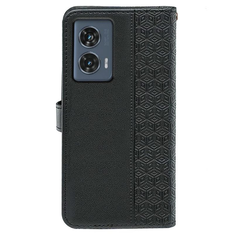 Flip Case Leren Motorola Edge 50 Fusion Kubieke Patroonfries