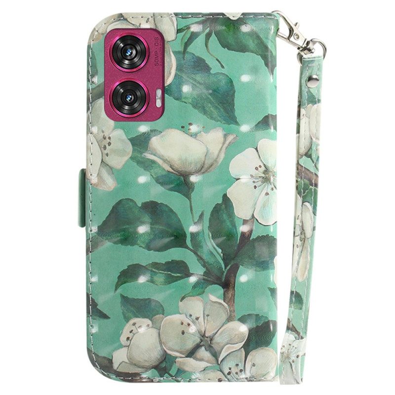 Folio-hoesje Motorola Edge 50 Fusion Telefoonhoesje Aquarelbloemen Met Riempje