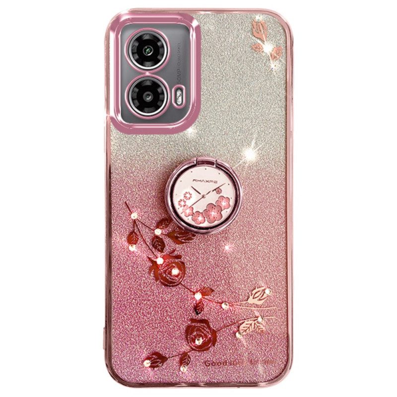 Hoesje Motorola Edge 50 Fusion Ringhouder Met Bloemen En Strass