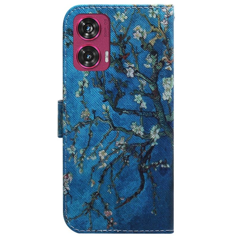 Leren Hoesje Motorola Edge 50 Fusion Abrikozenbloemen Bescherming Hoesje