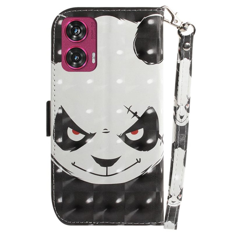 Leren Hoesje Motorola Edge 50 Fusion Boze Panda Met Riem