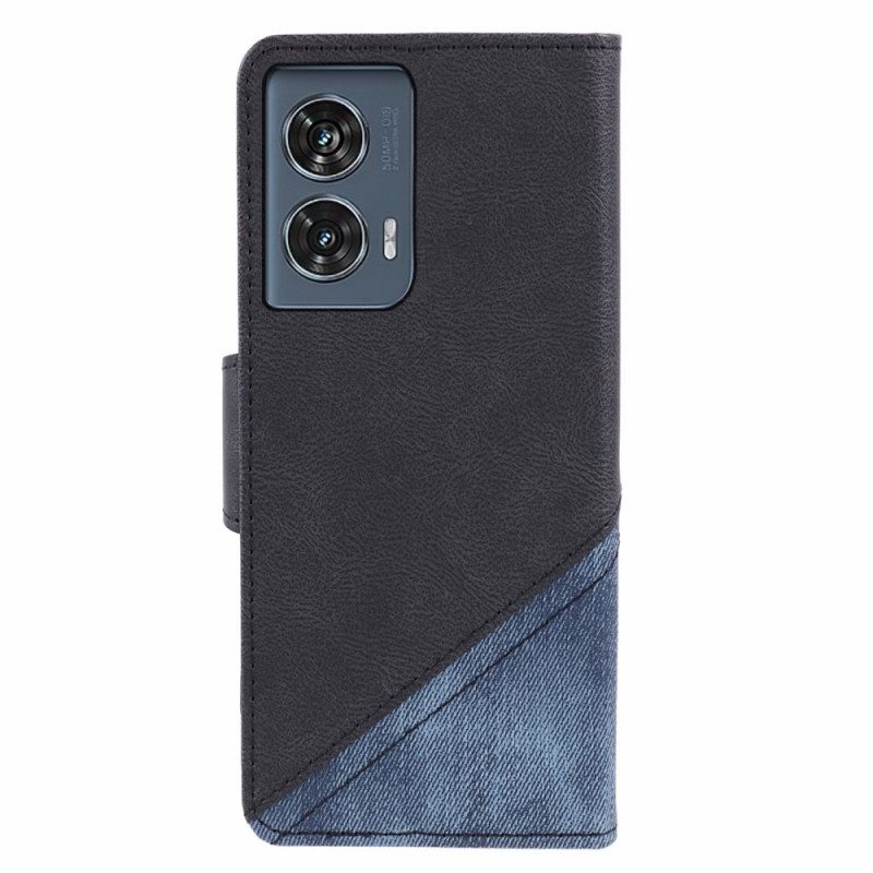 Leren Hoesje Motorola Edge 50 Fusion Tweekleurig Vintage Ontwerp