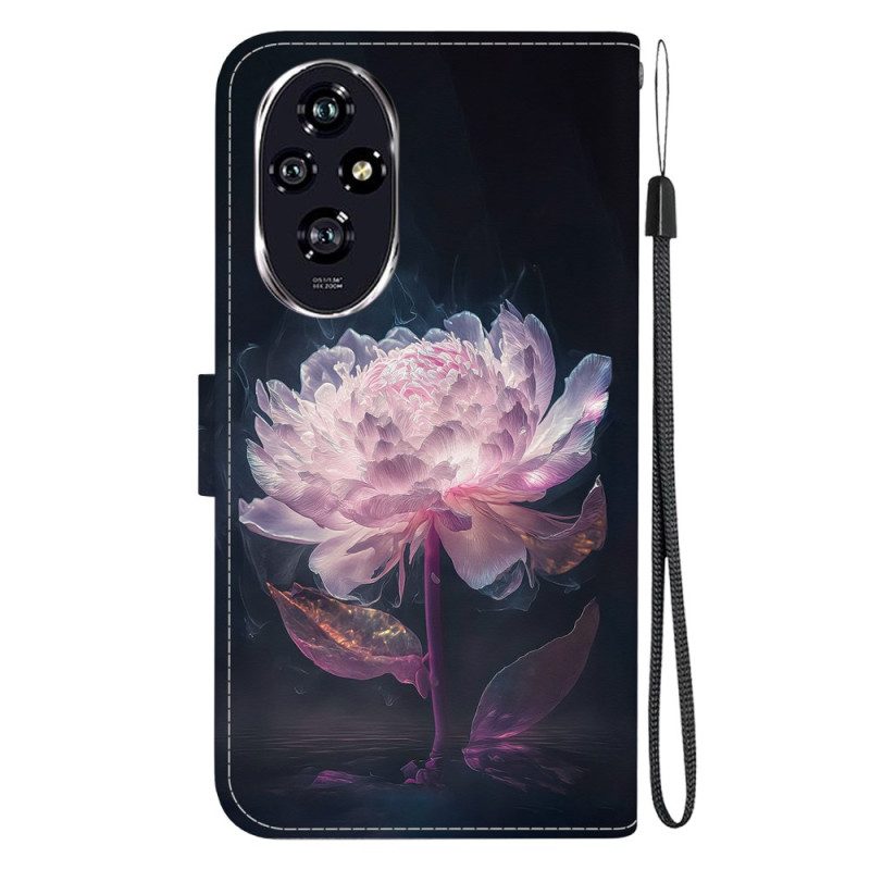 Flip Case Leren Honor 200 Paarse Pioen Met Riem