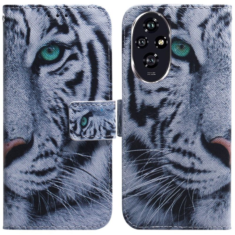 Flip Case Leren Honor 200 Witte Tijger