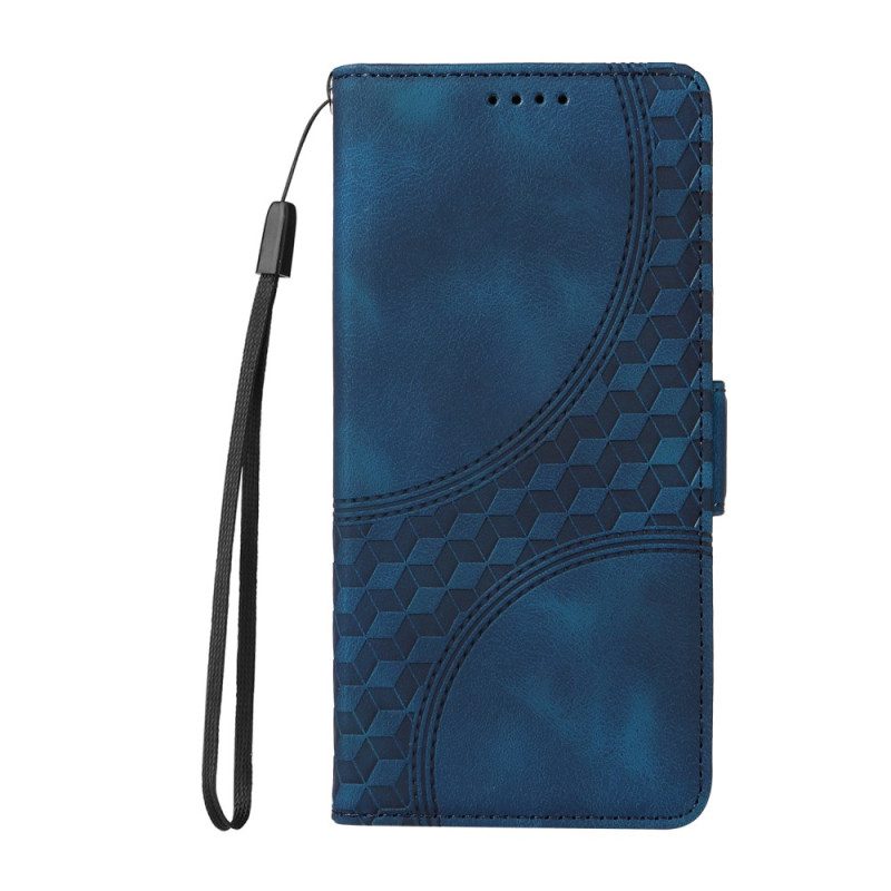 Flip Case Leren Oppo Reno 12f 5g Blokjespatroon Met Bandjes