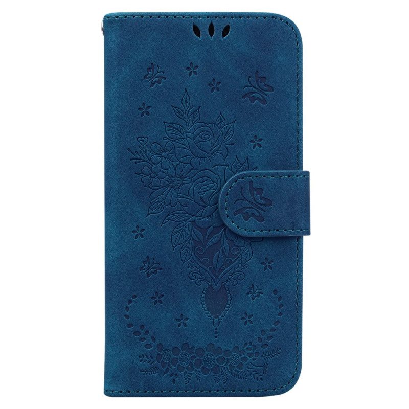 Leren Hoesje Oppo Reno 12f 5g Patroon Met Vlinders En Bloemen Bescherming Hoesje