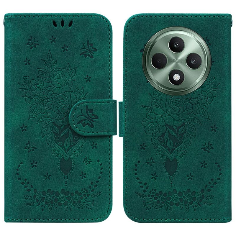 Leren Hoesje Oppo Reno 12f 5g Patroon Met Vlinders En Bloemen Bescherming Hoesje