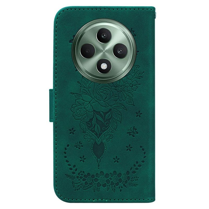 Leren Hoesje Oppo Reno 12f 5g Patroon Met Vlinders En Bloemen Bescherming Hoesje