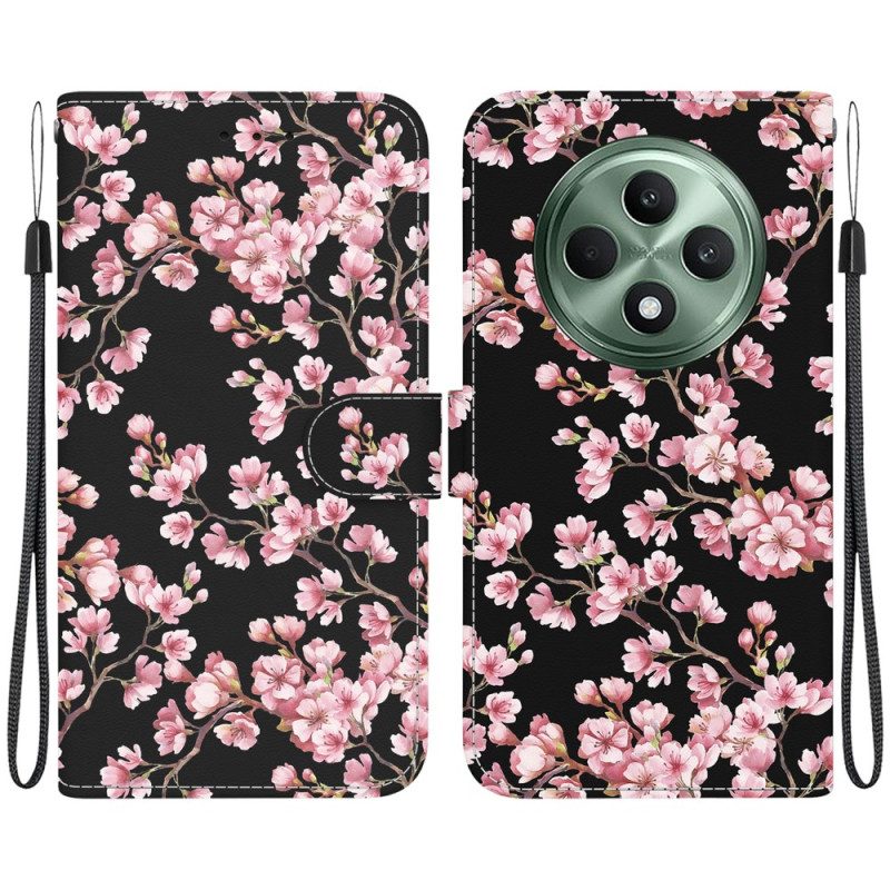 Leren Hoesje Voor Oppo Reno 12f 5g Pruimenbloesems Met Riempje