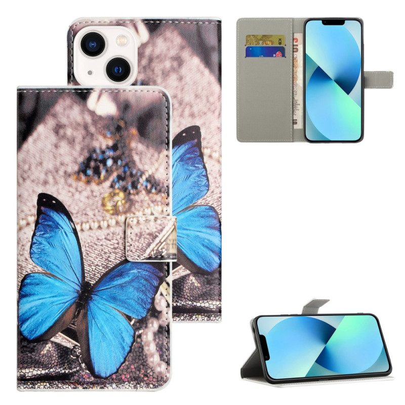 Folio-hoesje voor iPhone 15 Plus Blauwe Vlinder