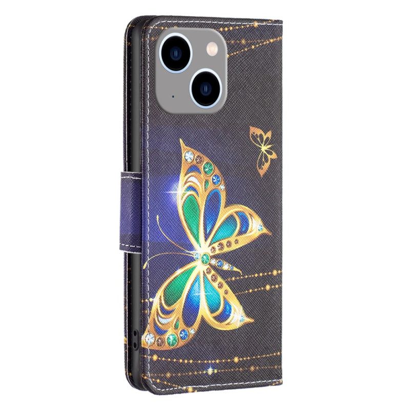 Folio-hoesje voor iPhone 15 Plus Gouden Vlinders