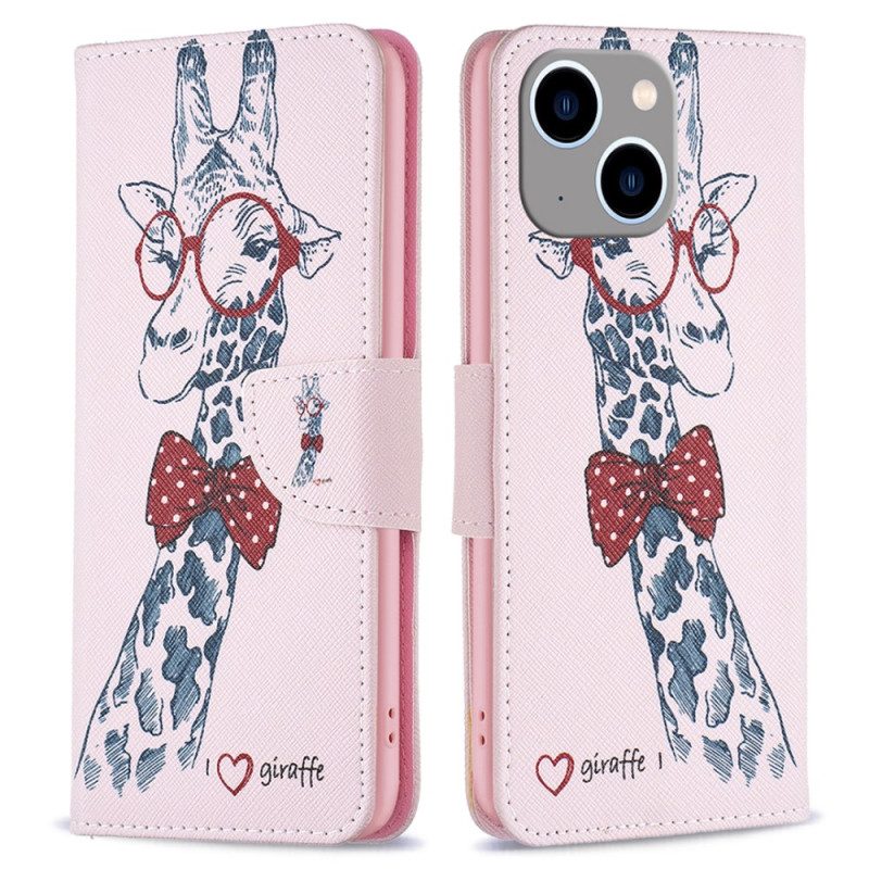 Folio-hoesje voor iPhone 15 Plus Intello-giraffe