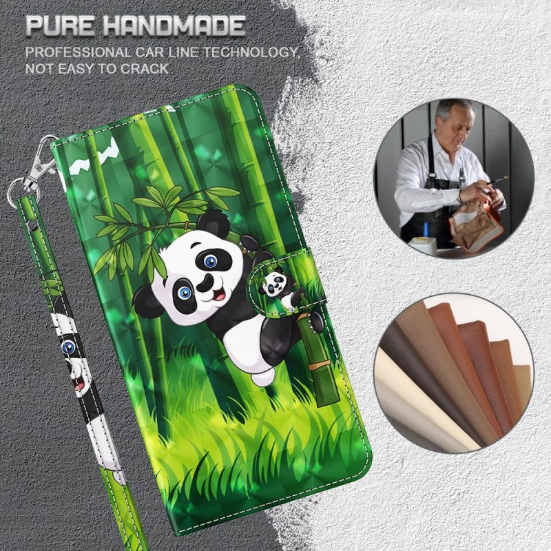 Folio-hoesje voor iPhone 15 Plus Met Ketting 3d Bamboe Panda Met Riem