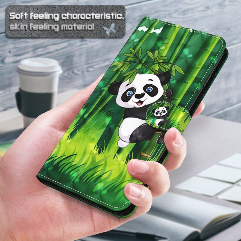 Folio-hoesje voor iPhone 15 Plus Met Ketting 3d Bamboe Panda Met Riem