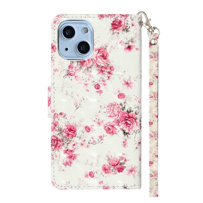 Folio-hoesje voor iPhone 15 Plus Met Ketting 3d Katje Met Riem