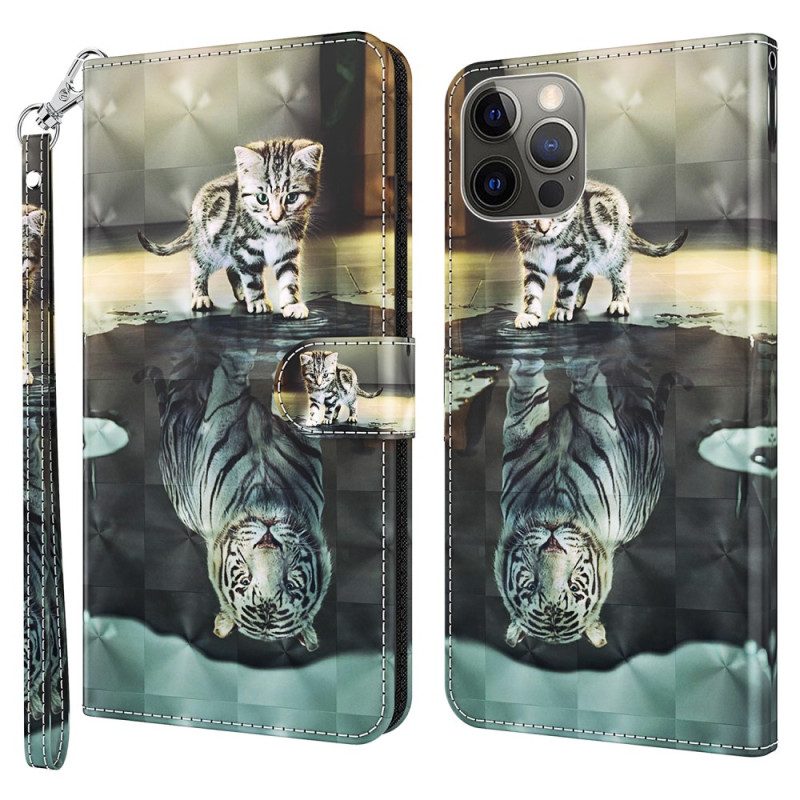 Folio-hoesje voor iPhone 15 Plus Met Ketting 3d Kitten Dream Met Riem