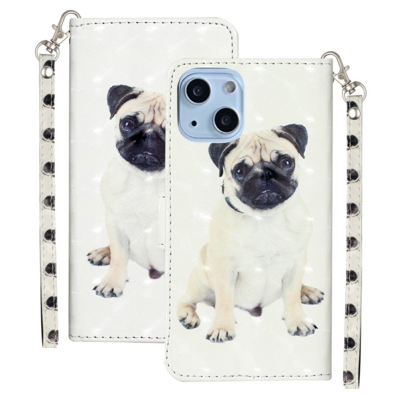 Folio-hoesje voor iPhone 15 Plus Met Ketting 3d Mopshond Met Riem