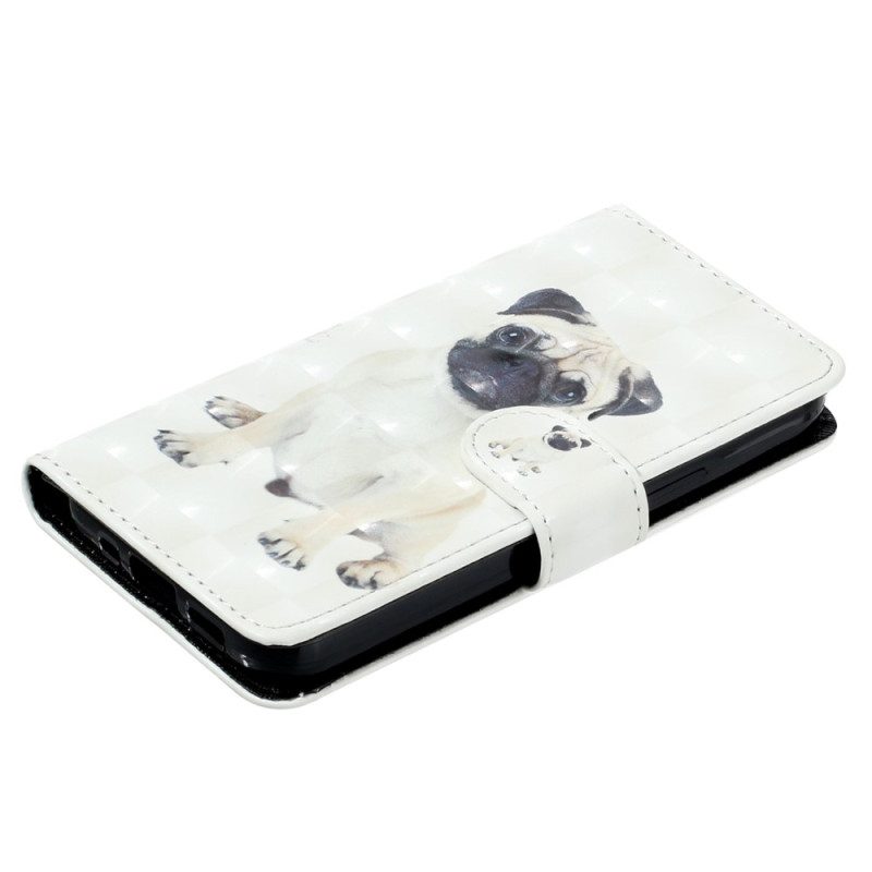 Folio-hoesje voor iPhone 15 Plus Met Ketting 3d Mopshond Met Riem