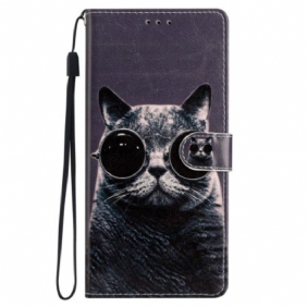 Folio-hoesje voor iPhone 15 Plus Met Ketting Kat Met Riembril