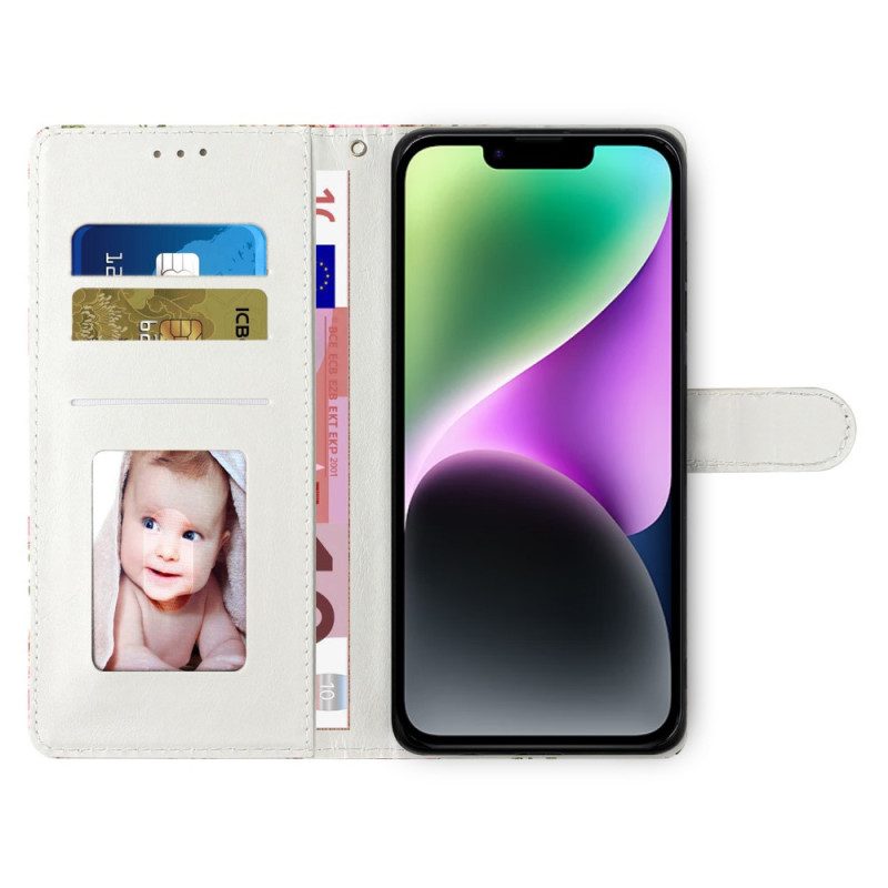 Folio-hoesje voor iPhone 15 Plus Met Ketting Kat Met Riembril