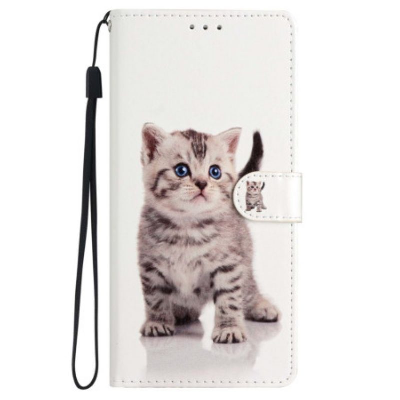 Folio-hoesje voor iPhone 15 Plus Met Ketting Kleine Kat Met Riem