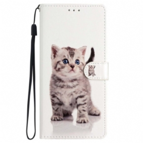 Folio-hoesje voor iPhone 15 Plus Met Ketting Kleine Kat Met Riem