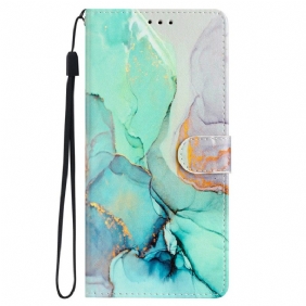 Folio-hoesje voor iPhone 15 Plus Met Ketting Marmeren Band