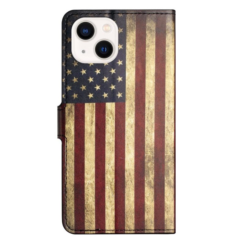 Folio-hoesje voor iPhone 15 Plus Vintage Amerikaanse Vlag