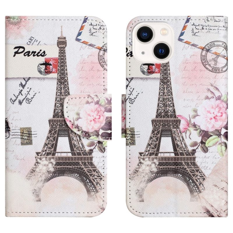 Folio-hoesje voor iPhone 15 Plus Vintage Eiffeltoren