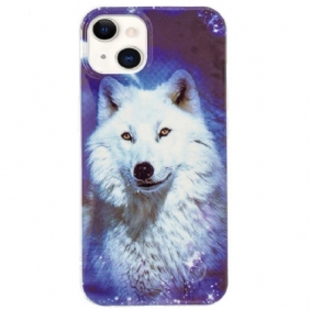 Hoesje voor iPhone 15 Plus Fluorescerende Witte Wolf