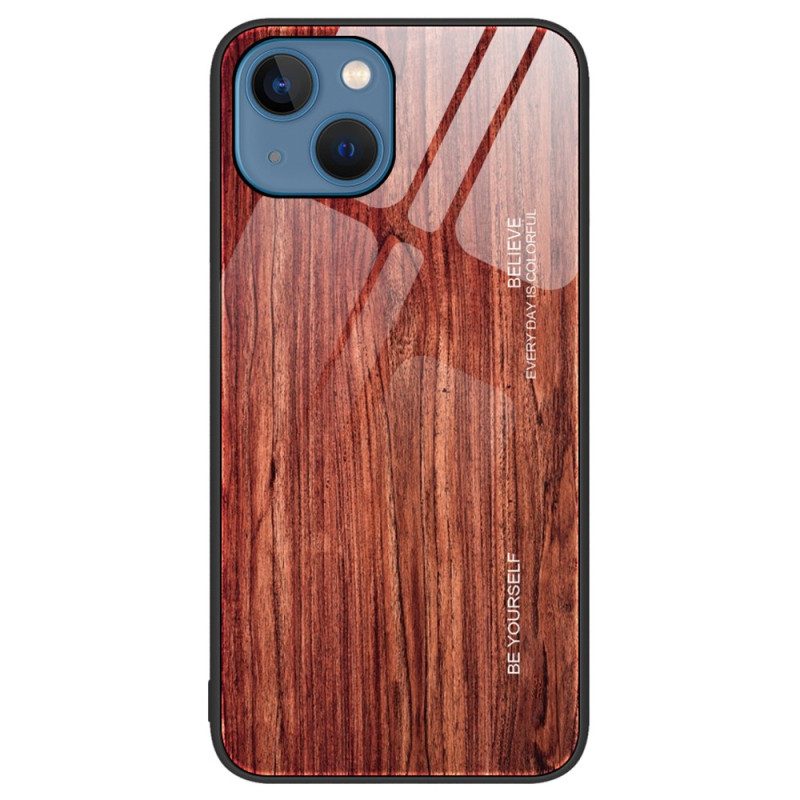 Hoesje voor iPhone 15 Plus Houtdesign Van Gehard Glas