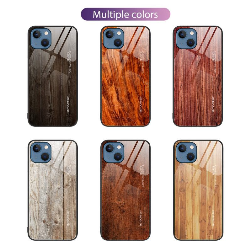 Hoesje voor iPhone 15 Plus Houtdesign Van Gehard Glas