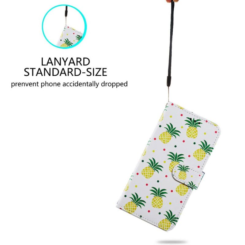 Leren Hoesje voor iPhone 15 Plus Met Ketting Ananas Met Bandje