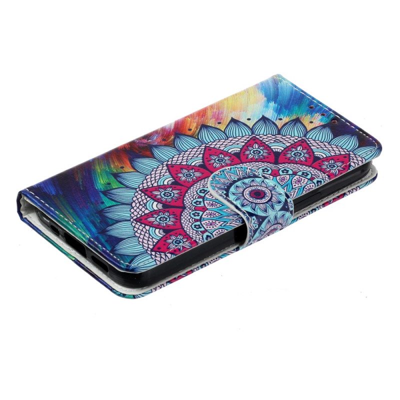 Leren Hoesje voor iPhone 15 Plus Met Ketting Kleurrijke Mandala Met Riempje