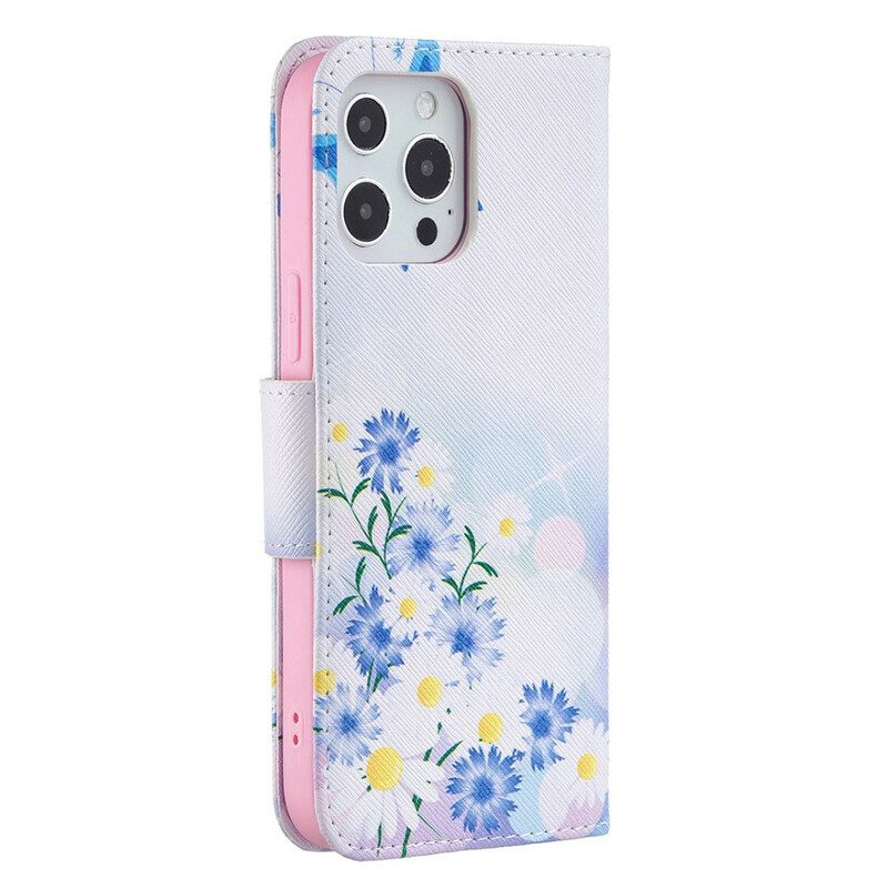 Flip Case voor iPhone 13 Pro Max Geschilderde Vlinders En Bloemen