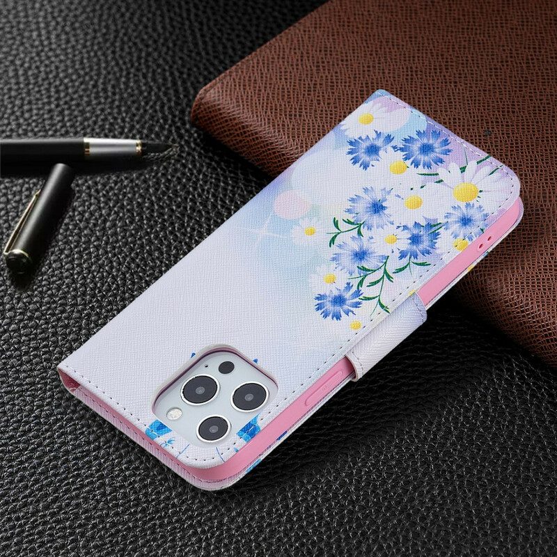 Flip Case voor iPhone 13 Pro Max Geschilderde Vlinders En Bloemen