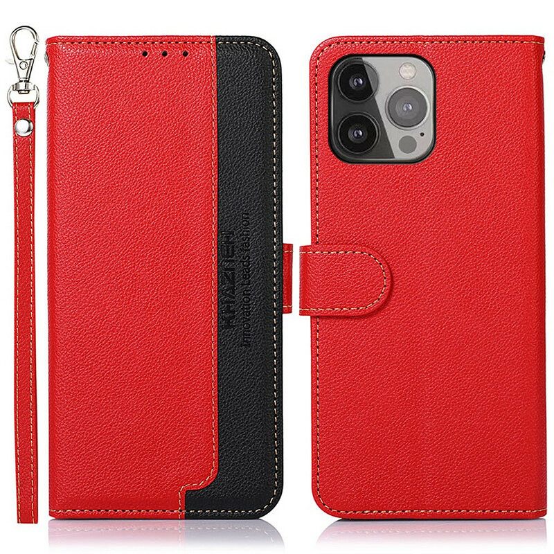 Flip Case voor iPhone 13 Pro Max Lychee-stijl Rfid Khazneh