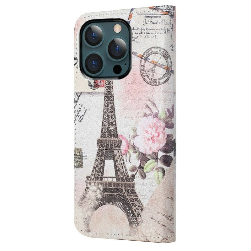 Flip Case voor iPhone 13 Pro Max Retro Eiffeltoren