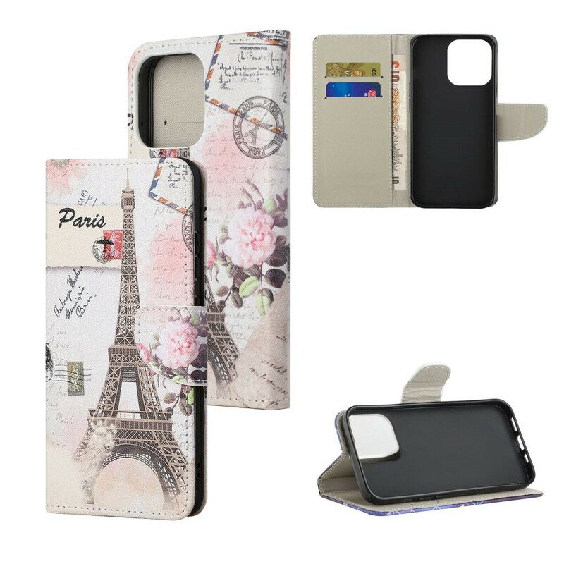 Flip Case voor iPhone 13 Pro Max Retro Eiffeltoren