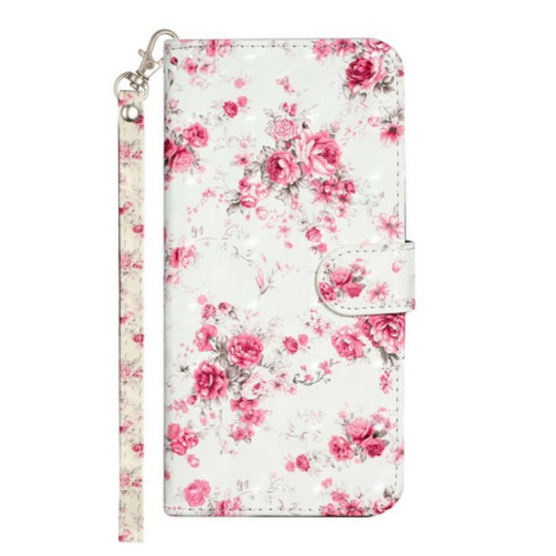 Folio-hoesje voor iPhone 13 Pro Max Met Ketting Band Lichtvlek Bloemen