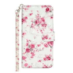 Folio-hoesje voor iPhone 13 Pro Max Met Ketting Band Lichtvlek Bloemen