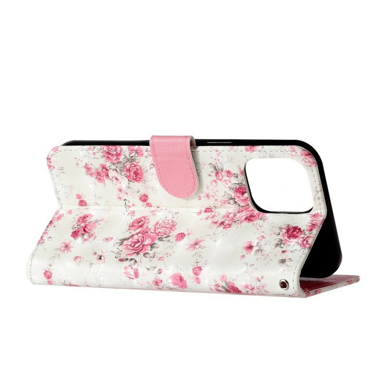 Folio-hoesje voor iPhone 13 Pro Max Met Ketting Band Lichtvlek Bloemen