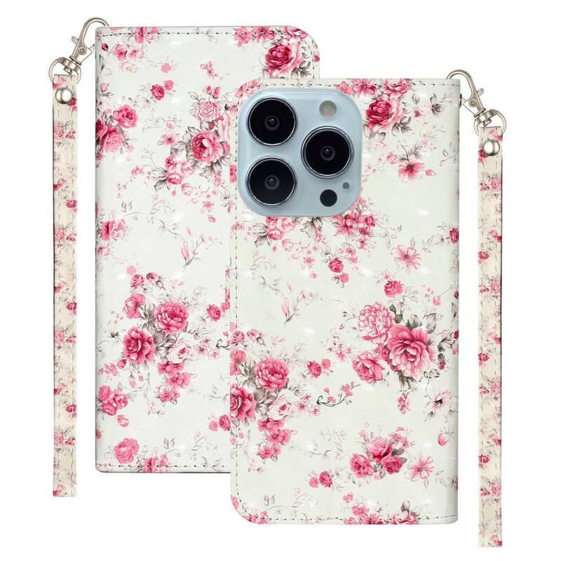 Folio-hoesje voor iPhone 13 Pro Max Met Ketting Band Lichtvlek Bloemen