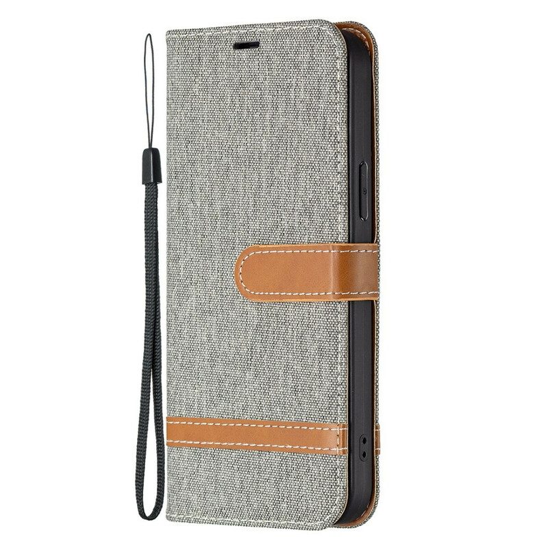 Folio-hoesje voor iPhone 13 Pro Max Met Ketting Band Van Stof En Leereffect