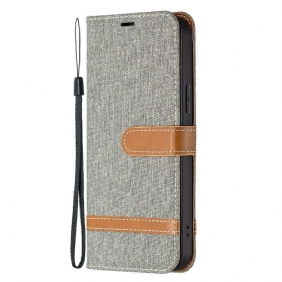 Folio-hoesje voor iPhone 13 Pro Max Met Ketting Band Van Stof En Leereffect