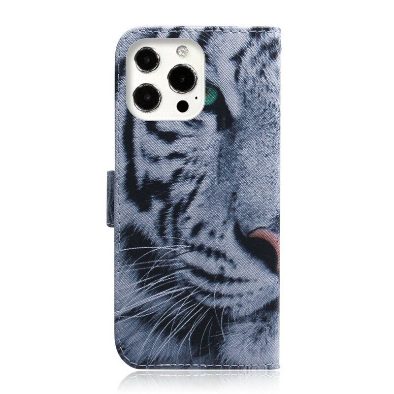 Folio-hoesje voor iPhone 13 Pro Max Tijger Gezicht