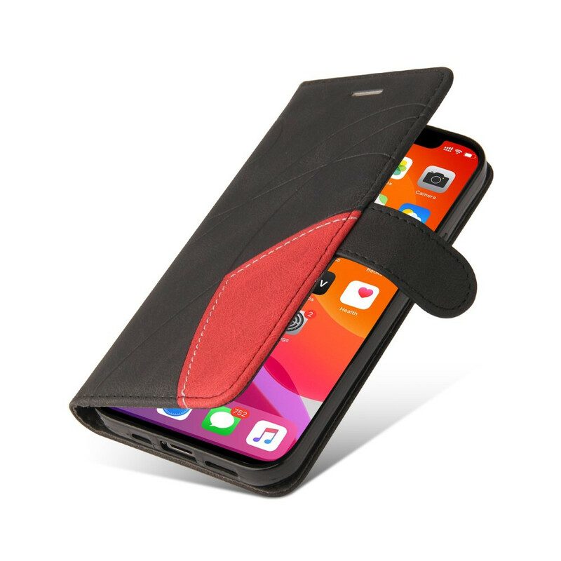 Folio-hoesje voor iPhone 13 Pro Max Tweekleurig Kenmerkend Kunstleer